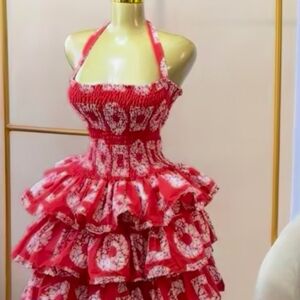 Stylish Tiered Ruffled Halter Neck Dress,